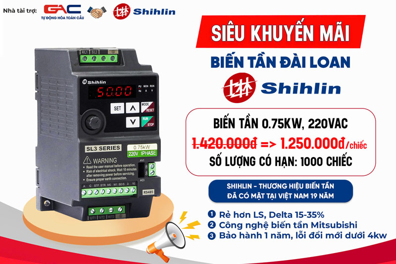 Biến tần Shihlin 0.75kW giá ưu đãi giảm từ 1.420.000đ => 1.250.000đ/1 chiếc