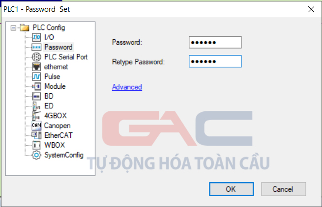 Nhập password vào cả 2 ô Password và ô Retype password sau đó ấn OK