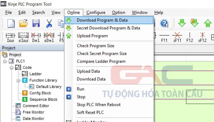 Download chương trình xuống PLC như bình thường