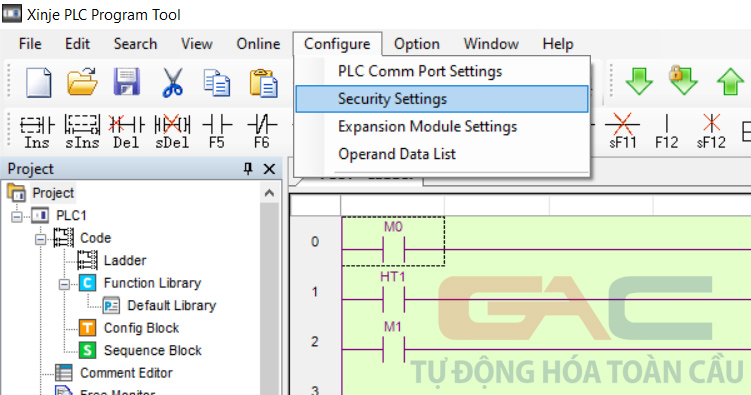 Vào mục Configure và chọn Security Settings.