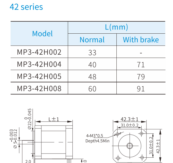 kích thước động cơ bước Xinje vòng hở series-42