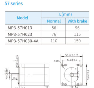 kích thước động cơ bước Xinje vòng hở series-57