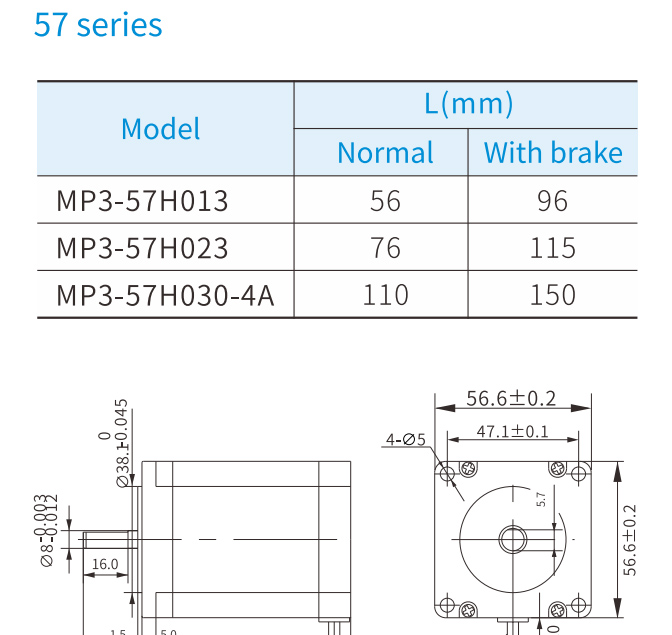 kích thước động cơ bước Xinje vòng hở series-57