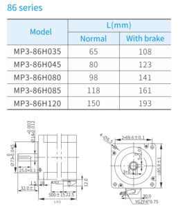 kích thước động cơ bước Xinje vòng hở series-86