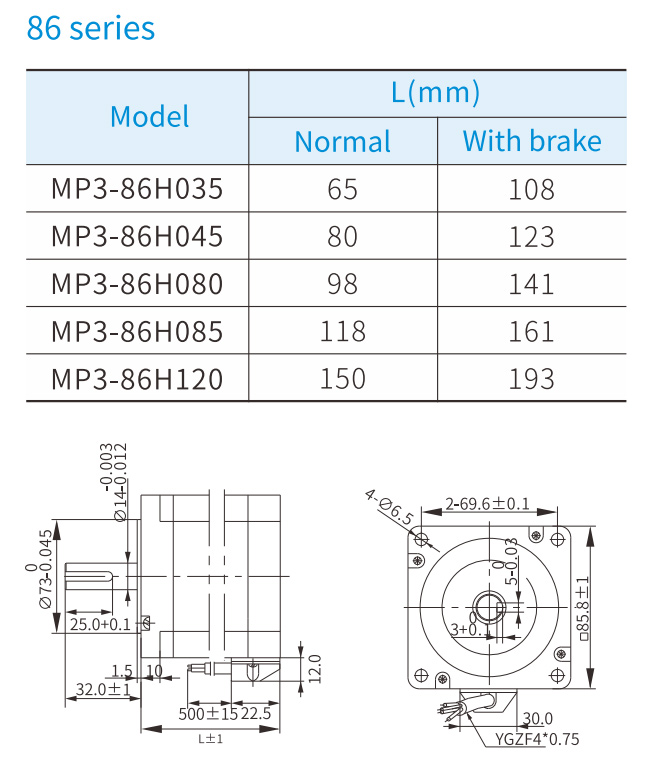 Kích thước Kích thước Bộ động cơ bước Xinje size 86mm 8.5Nm vòng hở điều khiển xung - hướng